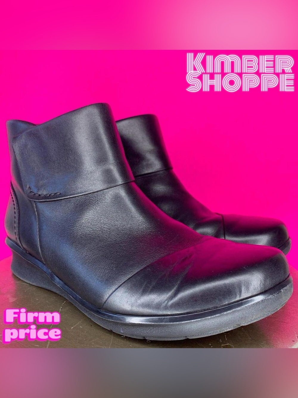 Clarks Hope Track Black Leather Ankle Boots US 7.5 UK 5 EU 38